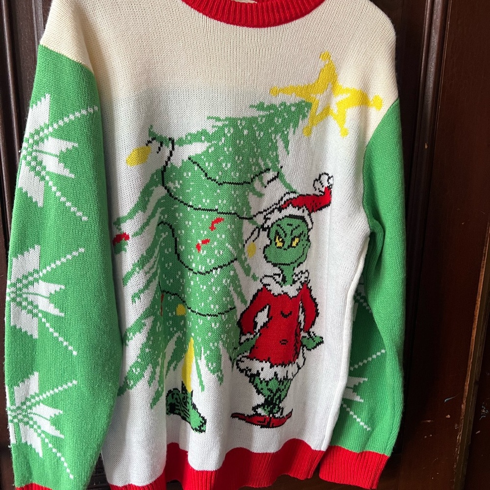 Grinch Xmas Tree Sweater - Red and White